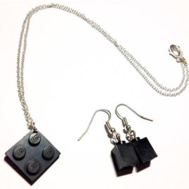 Conjunto pendientes y collar negro bisutería artesanal LEGO®